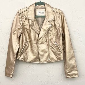 Womens Gold faux leather jacket size Large